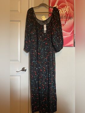Lane Bryant Plus Size Womens Black Floral Maxi Dress Puff Sleeves size 18 NEW